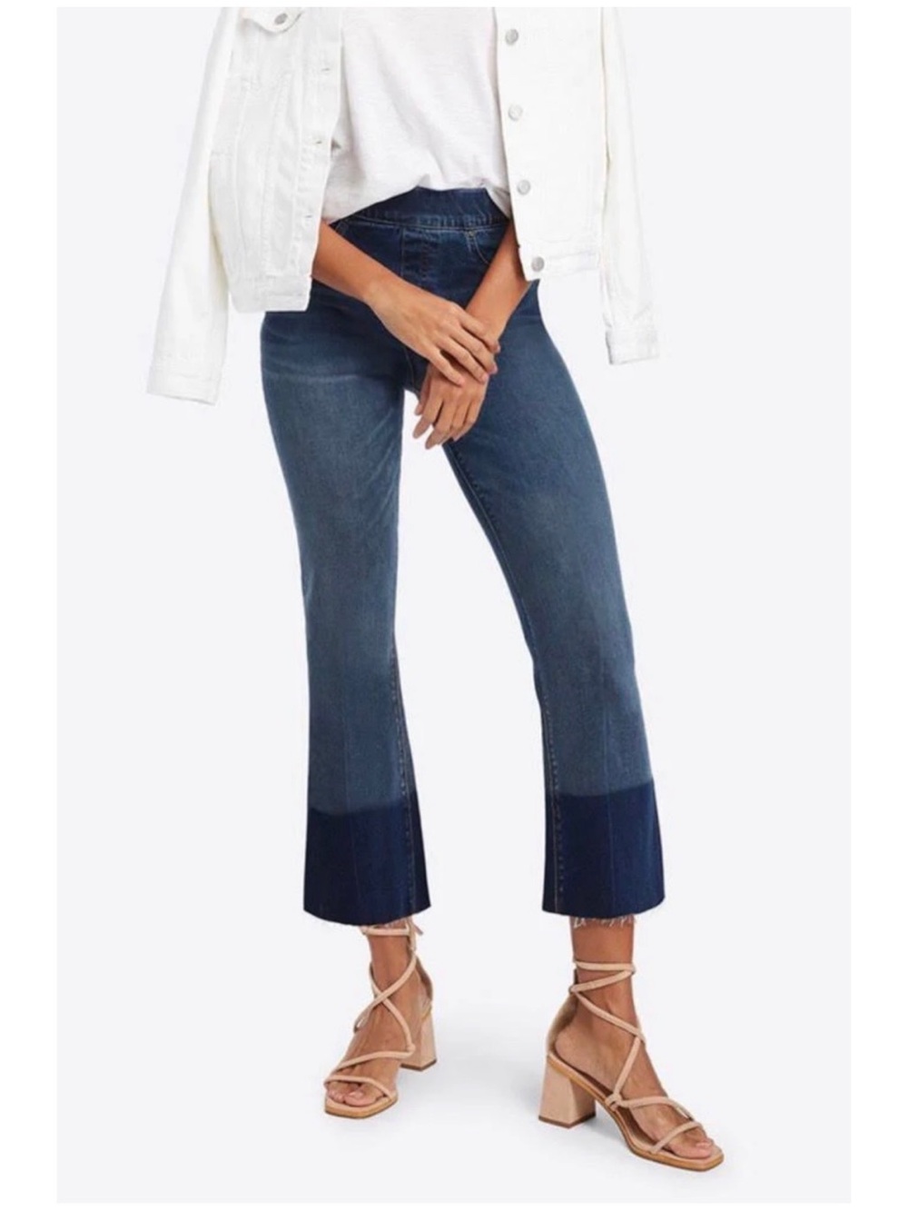 Spanx Women’s Sz S High Rise Flare Jeans Crop Two Tone Stretch Denim